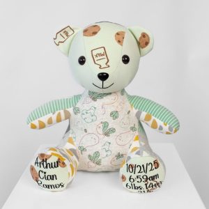 Green Memory Bear Keepsake Stitched by Threaded by the Books Custom Embroidery