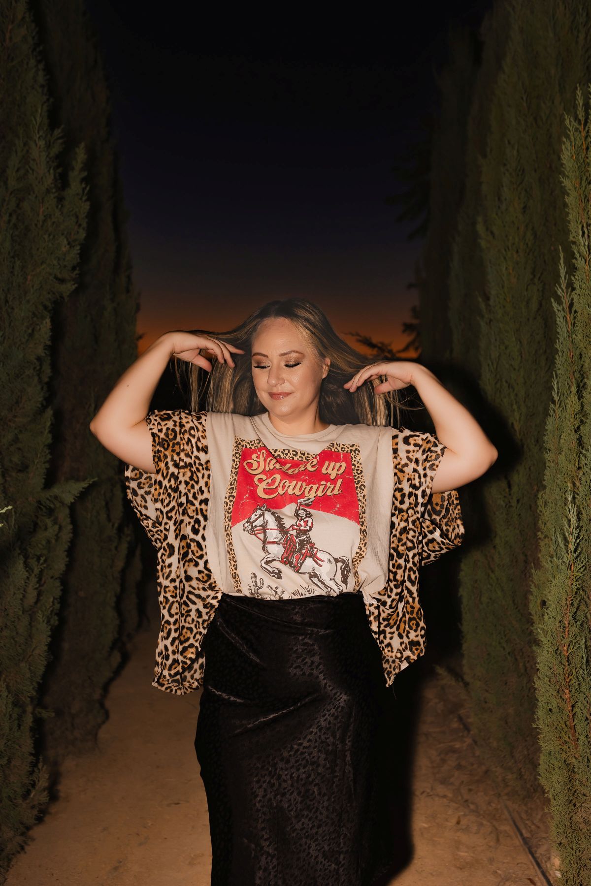 Cheetah Saddle Up Cowgirl Tee Custom Kimono Tee by Threaded by the Books Custom Kimono Tees in Bakersfield CA