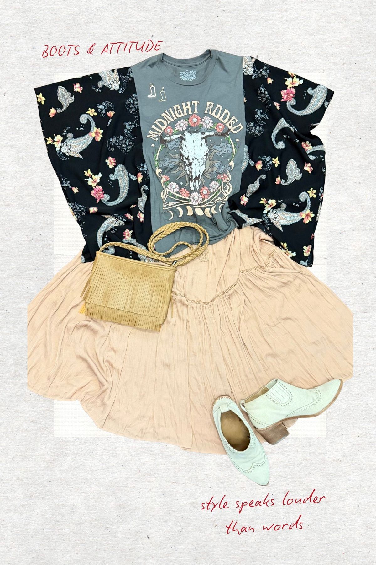 Gray Midnight Rodeo Tee Custom Kimono Tee by Threaded by the Books Custom Kimono Tees in Bakersfield CA