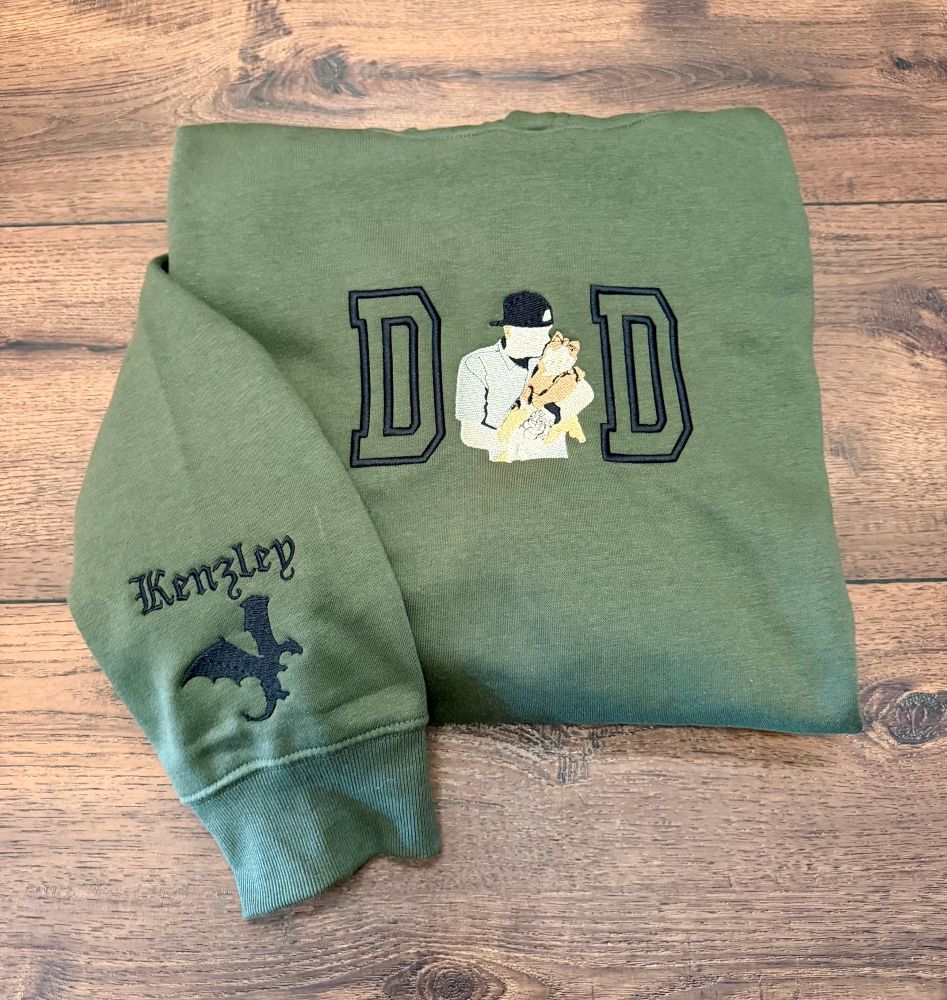 Mom or Dad Full Color Portrait Sweatshirt Stitched by Threaded by the Books Custom Embroidery in Bakersfield CA