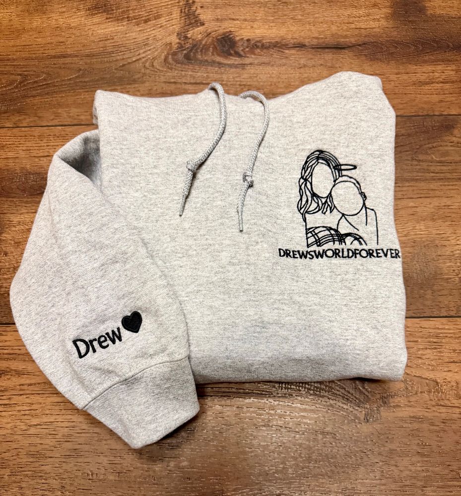Silhouette Outline Portrait Sweatshirt Stitched by Threaded by the Books Custom Embroidery in Bakersfield CA