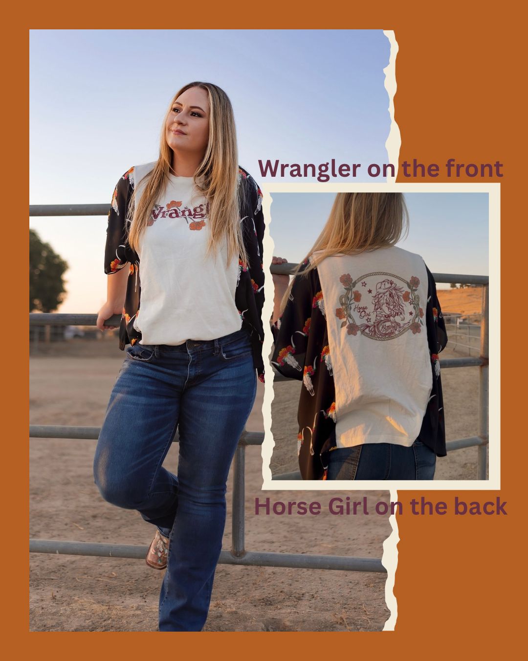 Steer Head _Horse Girl_ Wrangler Tee Custom Kimono Tee by Threaded by the Books Custom Kimono Tees in Bakersfield CA