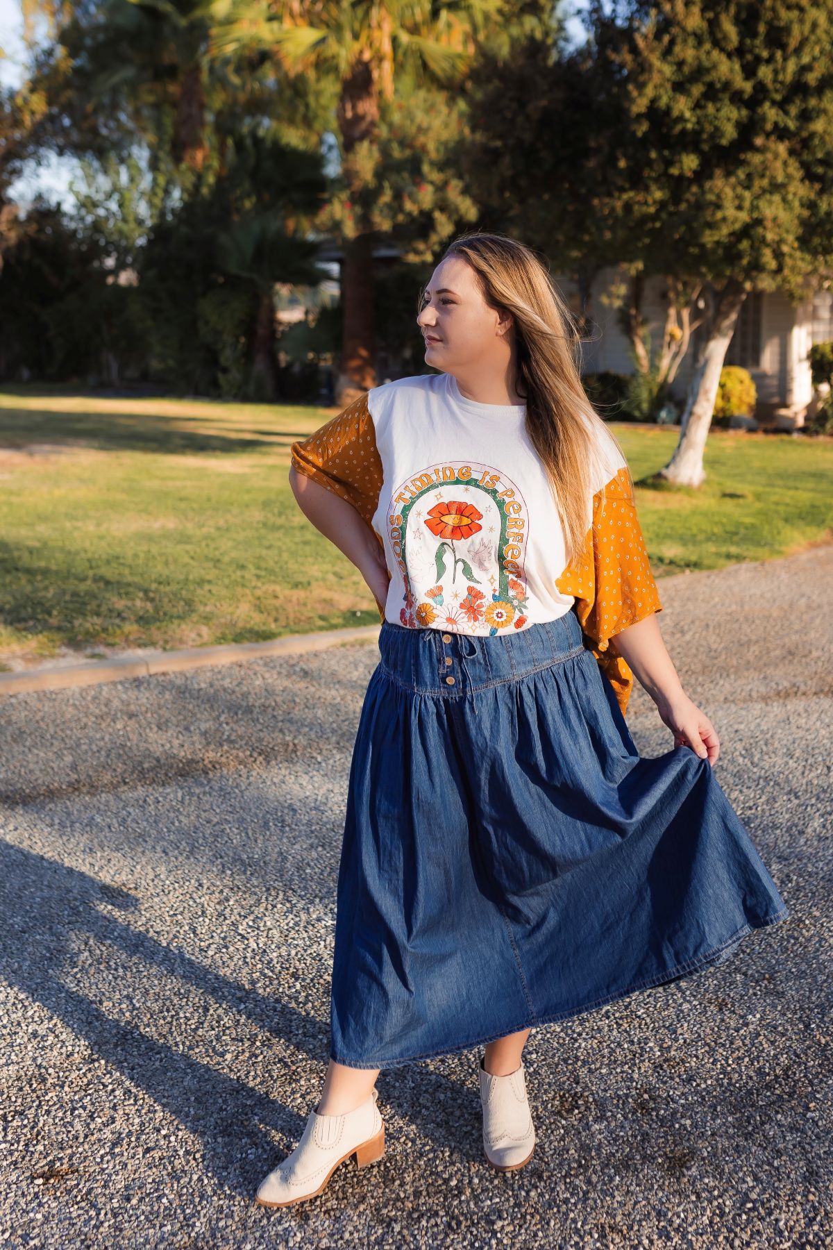 Yellow Gods Timing Is Perfect Tee Custom Kimono Tee by Threaded by the Books Custom Kimono Tees in Bakersfield CA