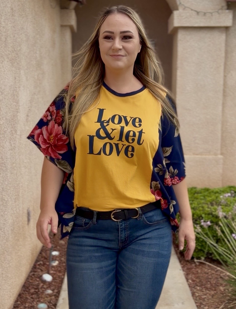 Yellow-Love-Let-Love-Tee-Custom-Kimono-Tee-by-Threaded-by-the-Books-Custom-Kimono-Tees-in-Bakersfield-CA